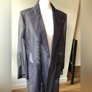NWT Toga Archives Sheer Double-Breasted navy coat Blazer size 40